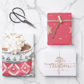 Feuille De Papier Cadeau Festive Mug de cacao chaud 3 pack cadeau de Noël e