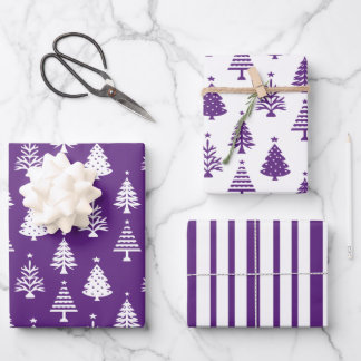 Feuille De Papier Cadeau Festive Purple and White Christmas Tree Pattern