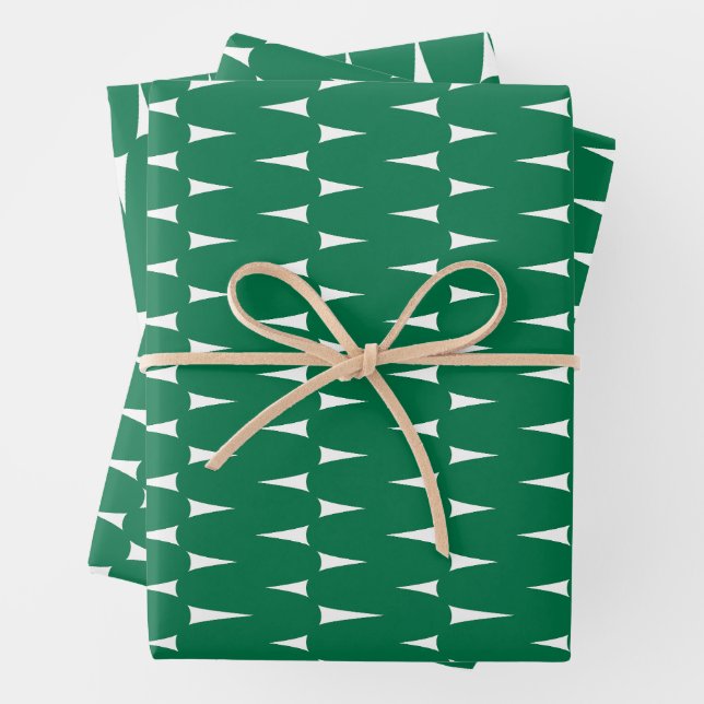 Feuille De Papier Cadeau Festive Retro Vert clair lignes Vavy Noël (En situation)