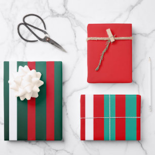 Feuille De Papier Cadeau Festive Rouge blanc et vert rayé Noël