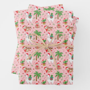 Feuille De Papier Cadeau Festive Sloths and Llamas Motif de vacances