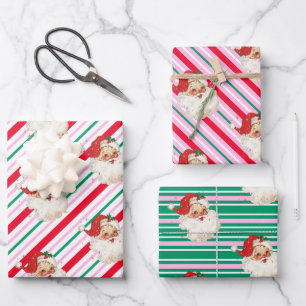 Feuille De Papier Cadeau Festive Stripe Retro Père Noël Noël