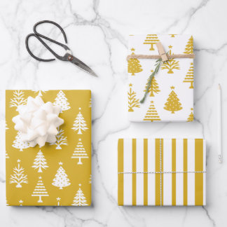 Feuille De Papier Cadeau Festive Yellow and White Christmas Tree Pattern