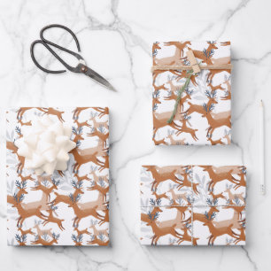 Feuille De Papier Cadeau fête carrelée Noël rennes