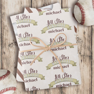 Feuille De Papier Cadeau Fête d'anniversaire de baseball Personnalisé Vinta