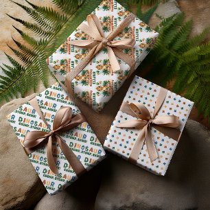 Feuille De Papier Cadeau Fête d'anniversaire de Little Dinosaur Chomp Stomp