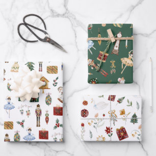 Feuille De Papier Cadeau Fête d'anniversaire en or rouge Nutcracker