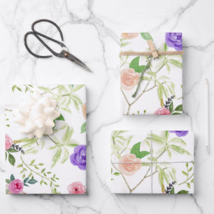 Feuille De Papier Cadeau Fête d'anniversaire Floral Shabby Chic
