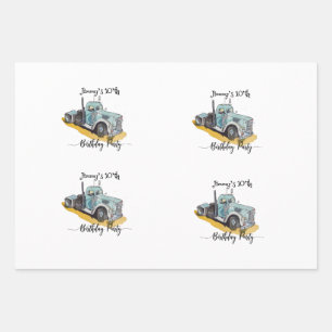Feuille De Papier Cadeau Fête d'anniversaire garçon camion semi-remorque bl