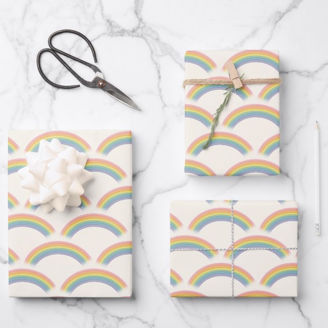 Feuille De Papier Cadeau Fête d'anniversaire Pastel Rainbow (Recto)