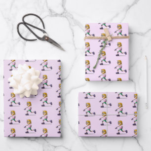 Feuille De Papier Cadeau Fête d'anniversaire patin à roulettes rose