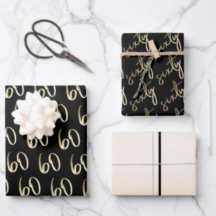 Feuille De Papier Cadeau Fête de 60e anniversaire minimal moderne