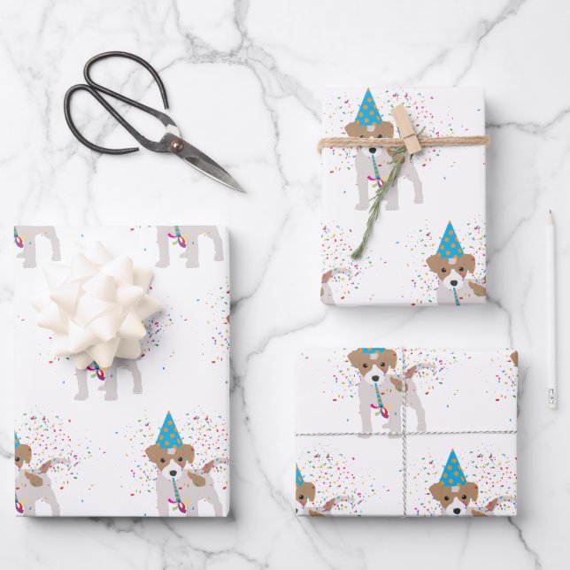 Feuille De Papier Cadeau Fête de chien - Animaux Chiot ayant une fête (Recto)