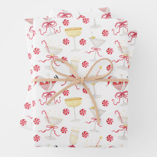 Feuille De Papier Cadeau Fête de cocktail de Noël au Père Noël aquarelle