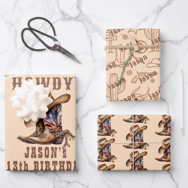 Feuille De Papier Cadeau Fête de cowboy Wild West (Recto)