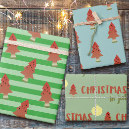 Feuille De Papier Cadeau Fête De La Pastèque En Juillet Trio