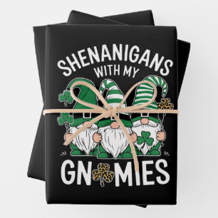 Feuille De Papier Cadeau Fête de la Saint-Patrick Gnomes Shamrock Chanceux 