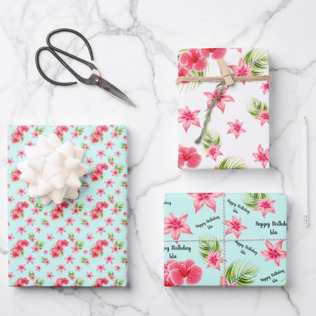 Feuille De Papier Cadeau Fête de Luau Nom de la plage tropicale (Recto)