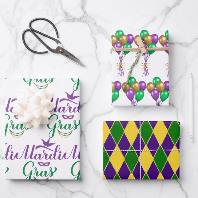 Feuille De Papier Cadeau Fête de Mardi Gras (Recto)