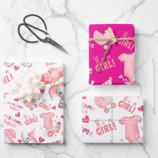 Feuille De Papier Cadeau Fête de Naissance de Bébé Fille Adorable & Cadeau