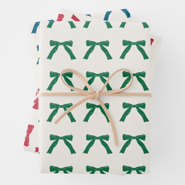 Feuille De Papier Cadeau fête de noël rouge bleu vert arc (En situation)