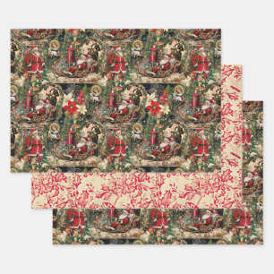 Feuille De Papier Cadeau Fête de Noël victorienne vintage et riche Montage