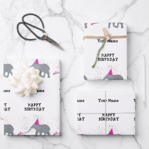 Feuille De Papier Cadeau Fête des éléphants - Animaux à l'anniversaire Nom 