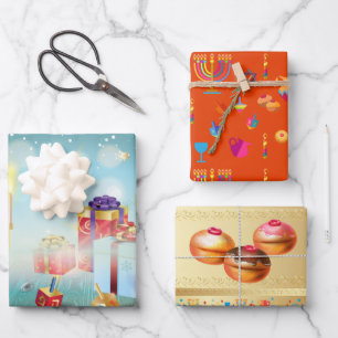 Feuille De Papier Cadeau Fête des lumières de la première bougie d'Hanoukka