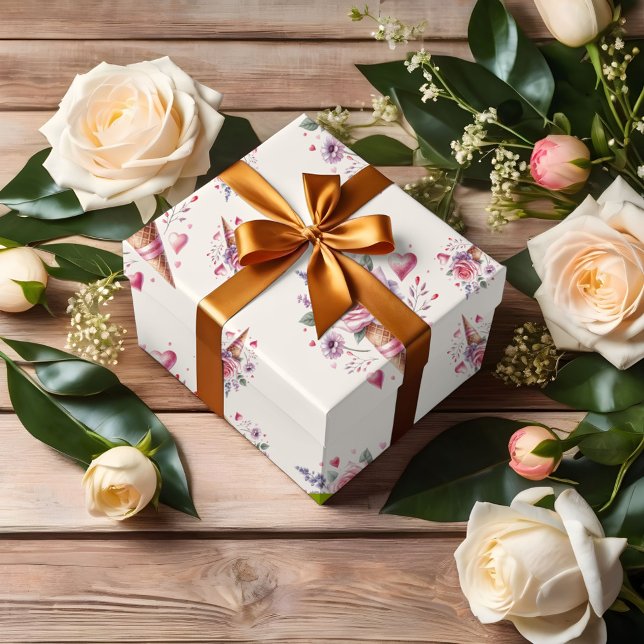 Feuille De Papier Cadeau Fête des mariées de crème glacée à l'aquarelle (Créateur téléchargé)