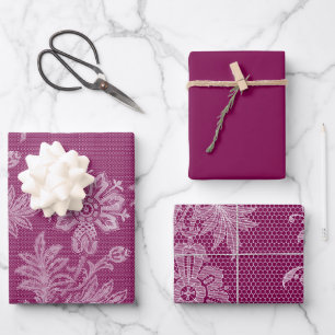 Feuille De Papier Cadeau Fête des mariées de dentelle florale de Bourgogne