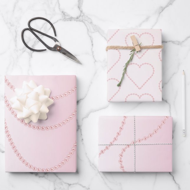 Feuille De Papier Cadeau Fête des mariées de perles roses assez chic (Recto)