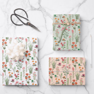 Feuille De Papier Cadeau Fête des mariées Fleur sauvage colorée