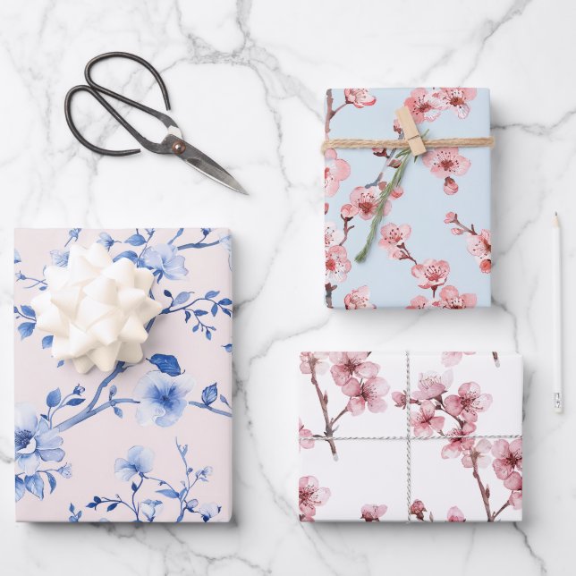 Feuille De Papier Cadeau Fête des mariées florale bleu bleu romantique (Recto)