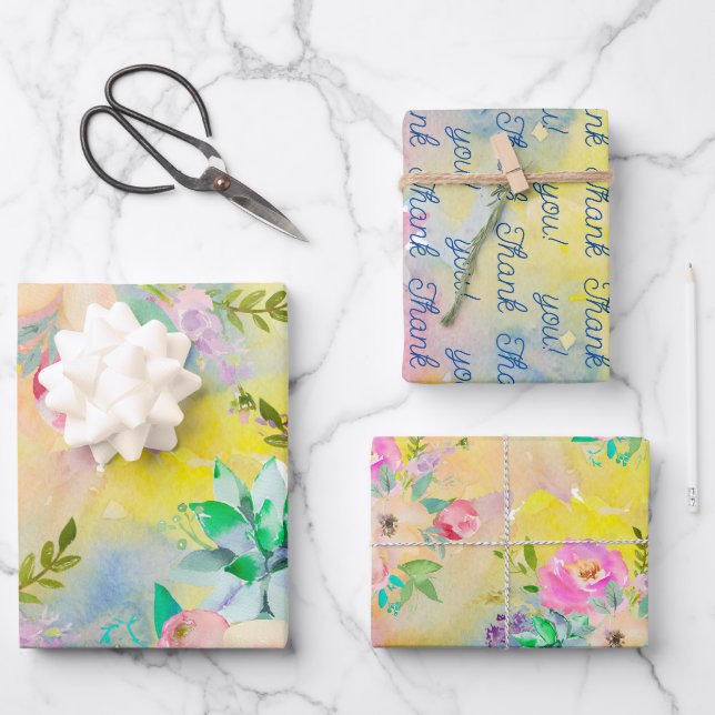 Feuille De Papier Cadeau Fête des mariées florale brillante (Recto)