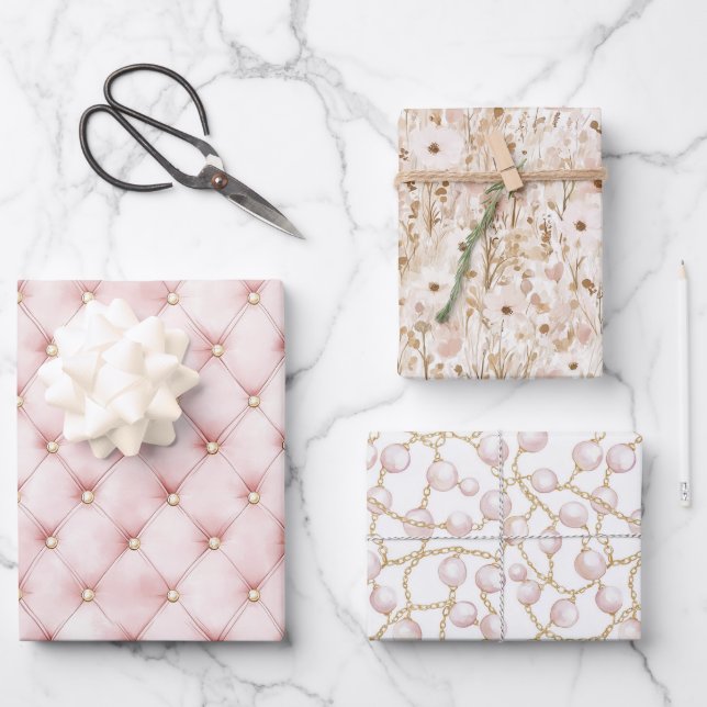 Feuille De Papier Cadeau Fête des mariées Tufts en or rose (Recto)