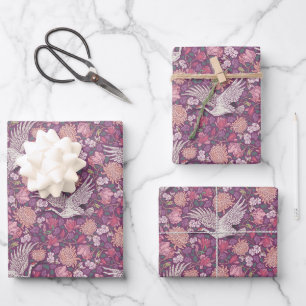 Feuille De Papier Cadeau Fête des Mères Grue blanche Heron Peach Peach Mums