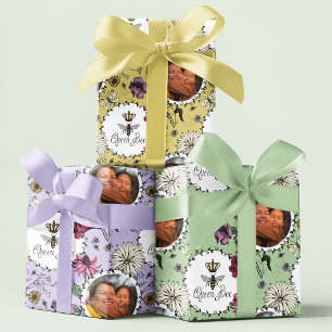 Feuille De Papier Cadeau Fête des mères Photo Queen Bee Floral