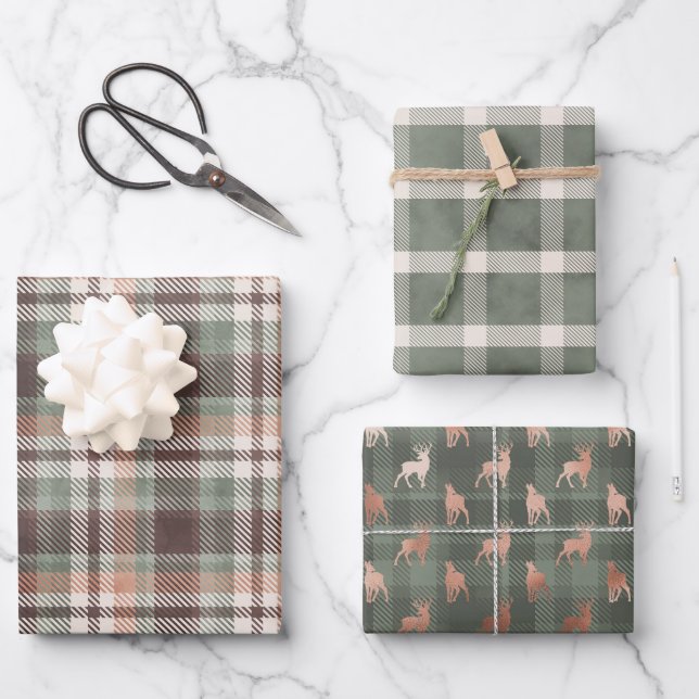 Feuille De Papier Cadeau Fête des pères Green Plaid Buck (Recto)