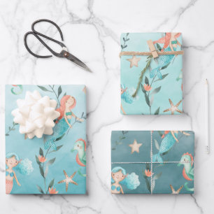 Feuille De Papier Cadeau Fête des sirènes sous la mer Bleue des Caraïbes