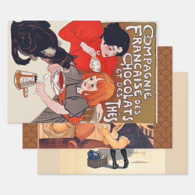 Feuille De Papier Cadeau Fête du chocolat français Steinlen Art (Lot)