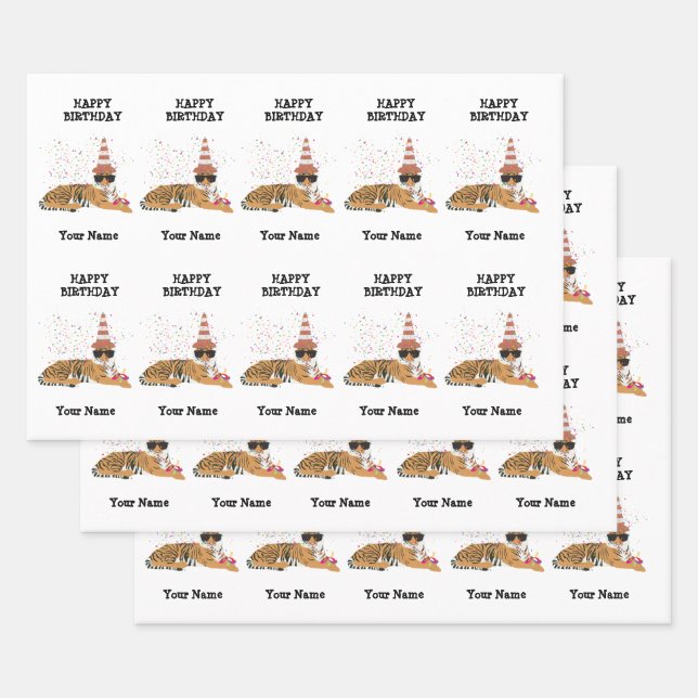 Feuille De Papier Cadeau Fête du tigre - Animaux Fête d'anniversaire Garçon (Lot)