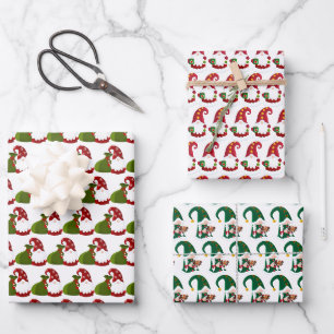 Feuille De Papier Cadeau fête Noël gnomes carrelés