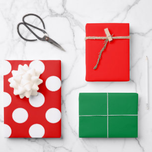 Feuille De Papier Cadeau Fête Rouge vert rouge Polka Dot Solide Rouge