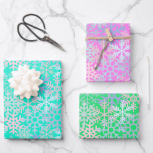 Feuille De Papier Cadeau Fêtes d'hiver Flambeaux de neige rose chaud bleu 