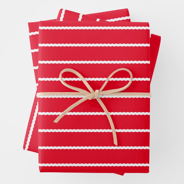 Feuille De Papier Cadeau Fêtes rayées rouge mignonne lignes raides Noël (En situation)