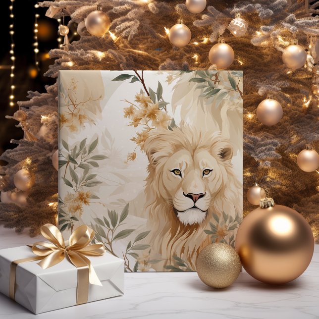 Feuille De Papier Cadeau Fêtes sauvages Safari Lion Noël (Créateur téléchargé)