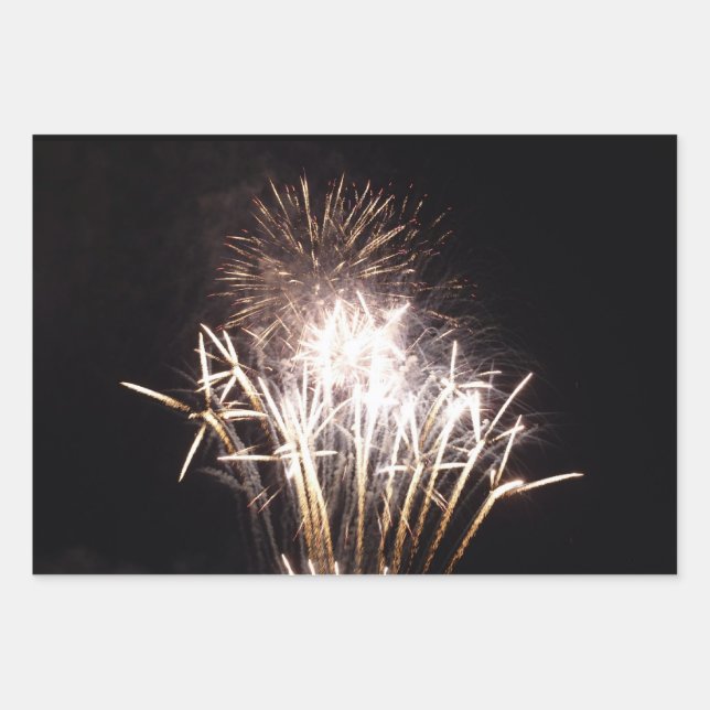 Feuille De Papier Cadeau Feu d'artifice blanc et or I Fête patriotique (Devant)