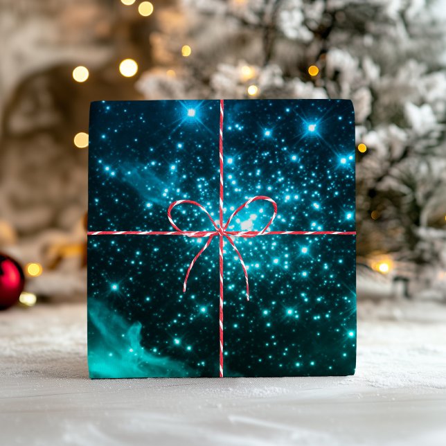 Feuille De Papier Cadeau Feu d'artifice céleste Ombre bleu turquoise (Teal Blue Ombre Starburst Celestial Fireworks Wrapping Paper Sheets)