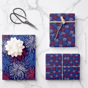 Feuille De Papier Cadeau Feu d'artifice patriotique