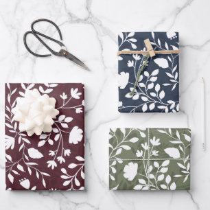 Feuille De Papier Cadeau Feuillage Enchanté Joli Motif de Jardin Floral